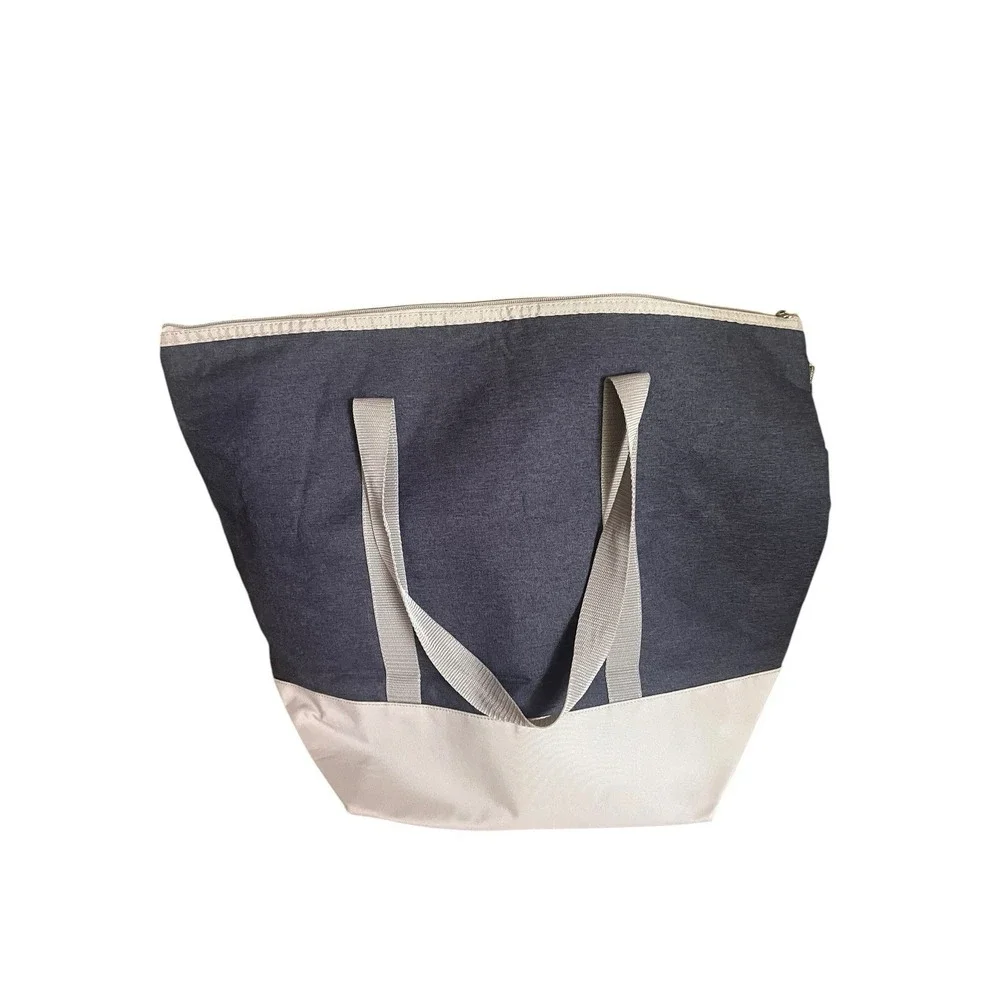 Costco Insulated Cooler Tote Bag Navy Gray Thermal Grocery Picnic Beach Zip Top